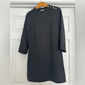 H & M Black with Gold Buttons 3/4 Sleeve Midi Dress Size 4
